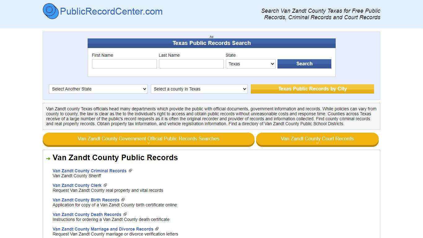 Van Zandt County Texas Free Public Records - Court Records ...